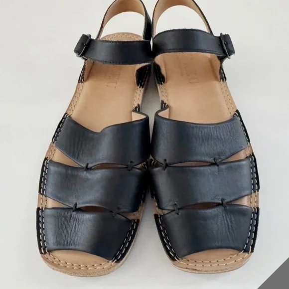 Hereu Morella Sandal Fisherman Leather Flat Square Toe  Black US 7.5 EU38 - Picture 4 of 11